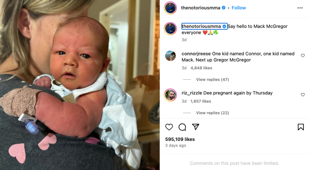 conor mcgregor announces son's name