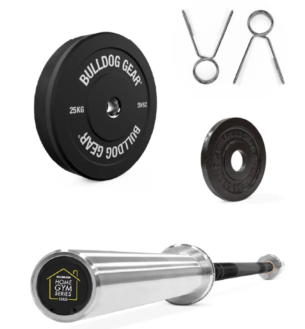 Bulldog Gear Women's 15kg Barbell and Bumper Plate Home Gym Bundle