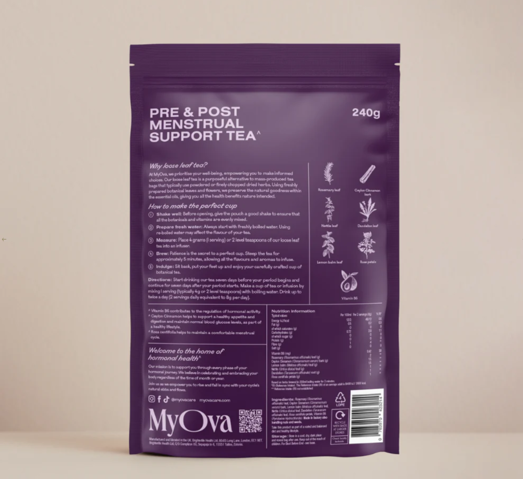 MyOva’s Pre + Post Menstrual Botanical Tea
