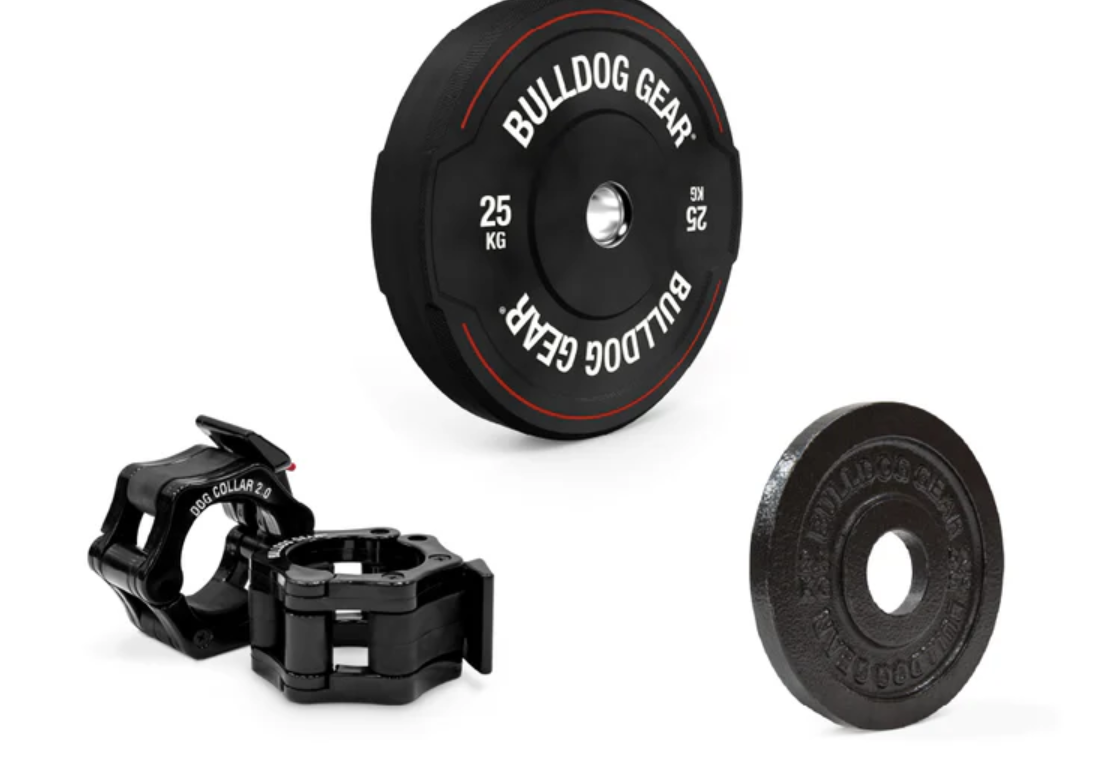 Bulldog Gear Mens 20kg Barbell and Bumper Plate Bundle