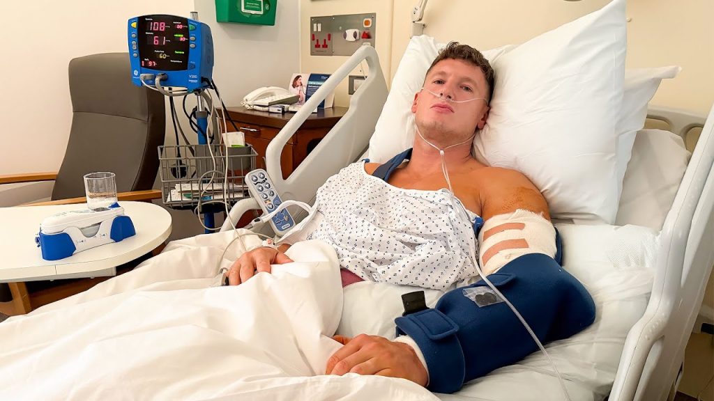 Matt Morsia in a hospital bed following his injury