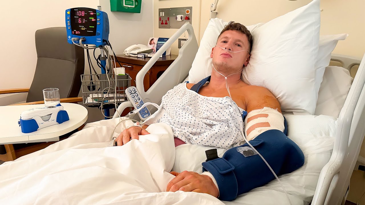 Matt Morsia in a hospital bed following his injury