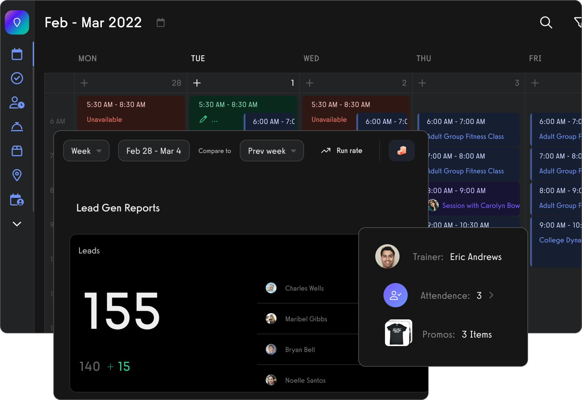 The analytics dashboard on Exercise.com