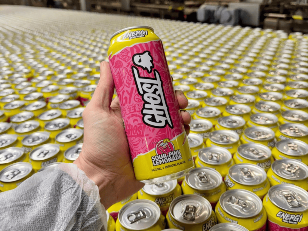 GHOST Sour Pink Lemonade Energy can in production