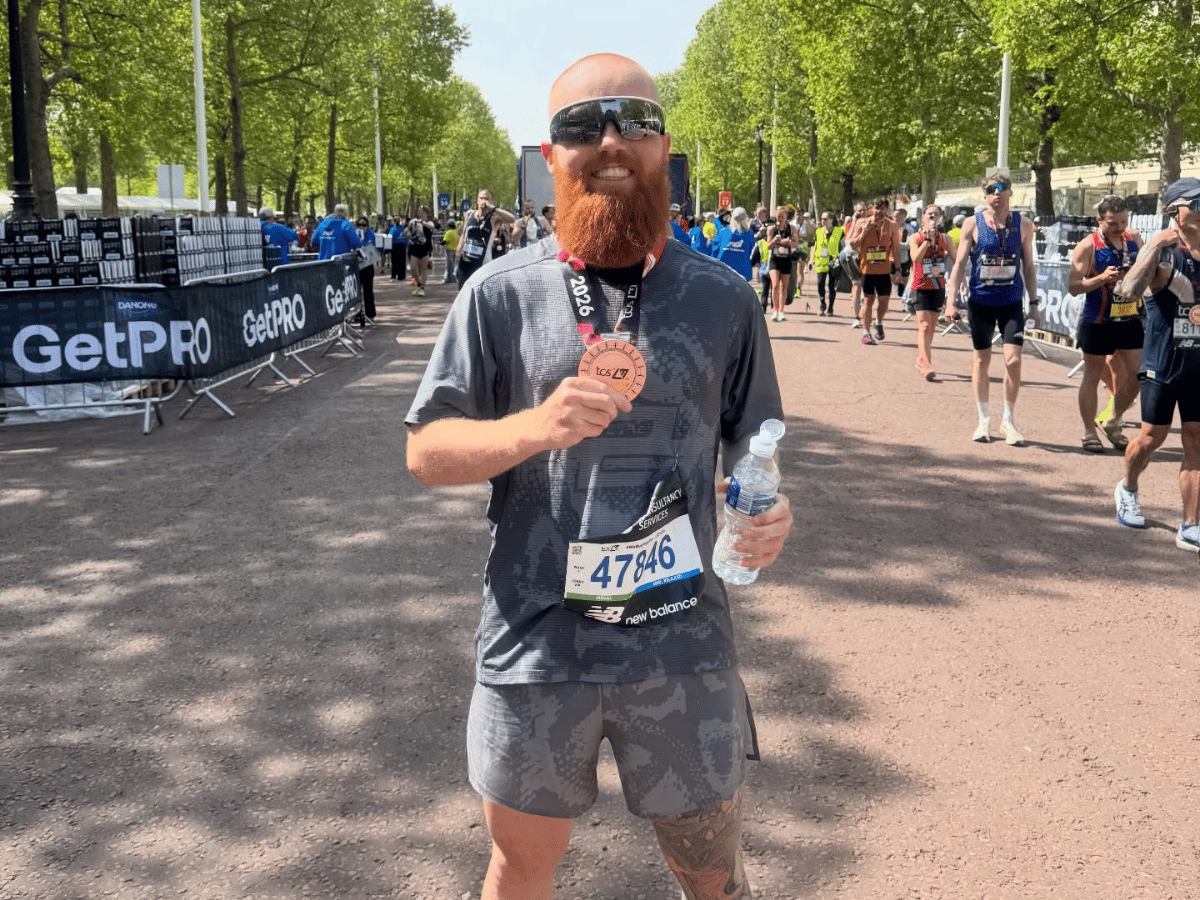 Hardest Geezer Russ Cook poses after the London Marathon